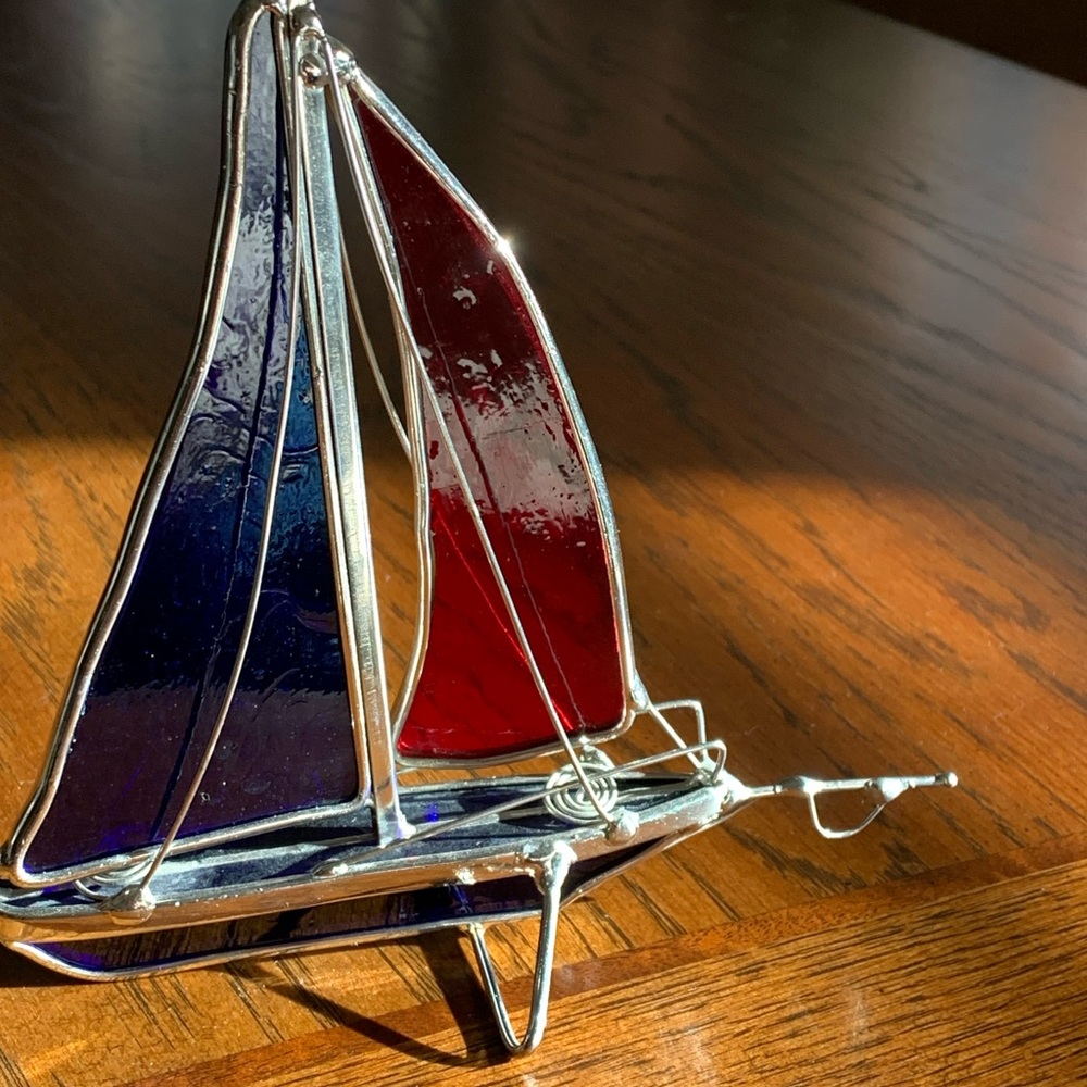 Mid-Century Modern 6” Stained Glass Sailboat Art Decor